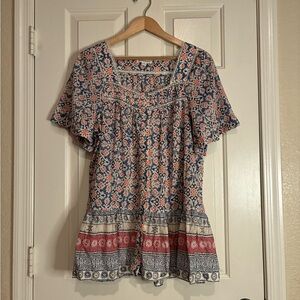 beachlunchlounge Blue and Pink Boho Blouse